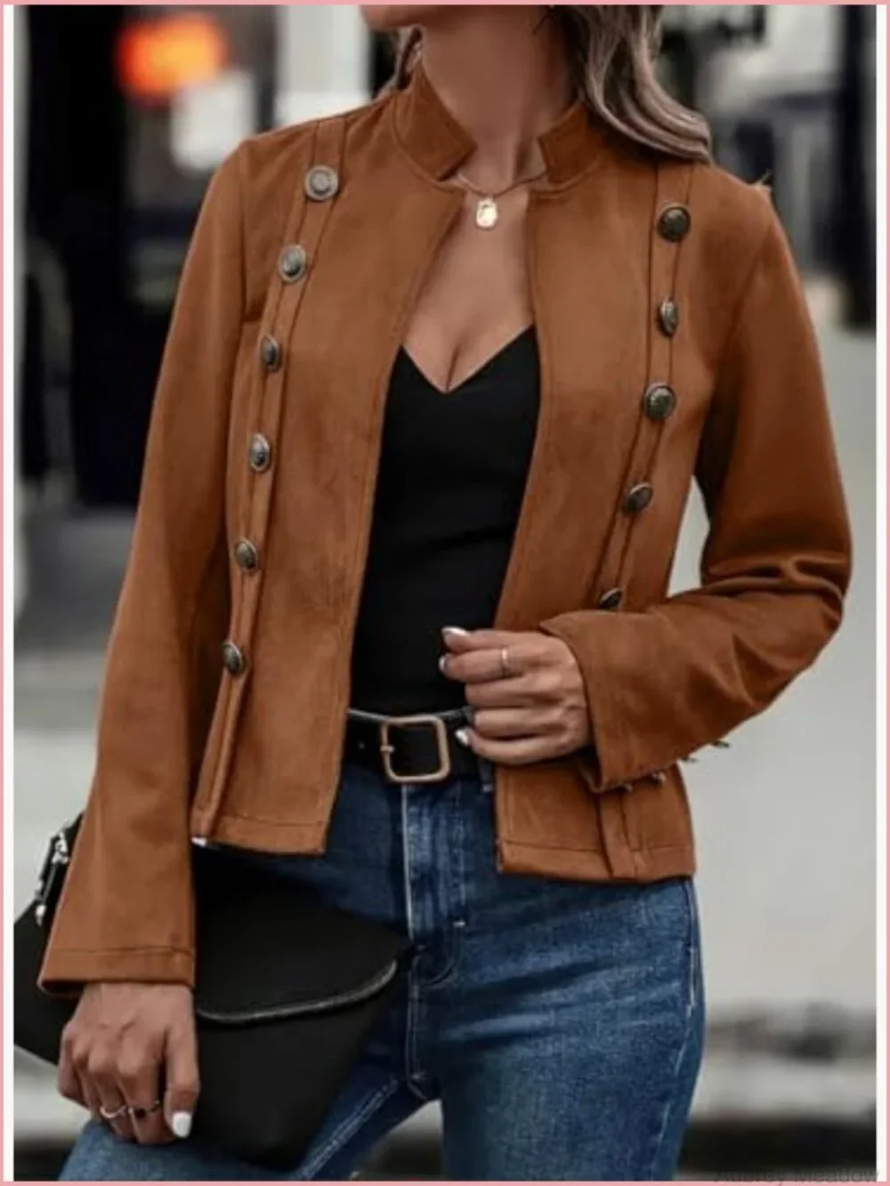 Faux Suede Blazer Jacket Casual Business Long Sleeve Coat - Picture 2 of 5